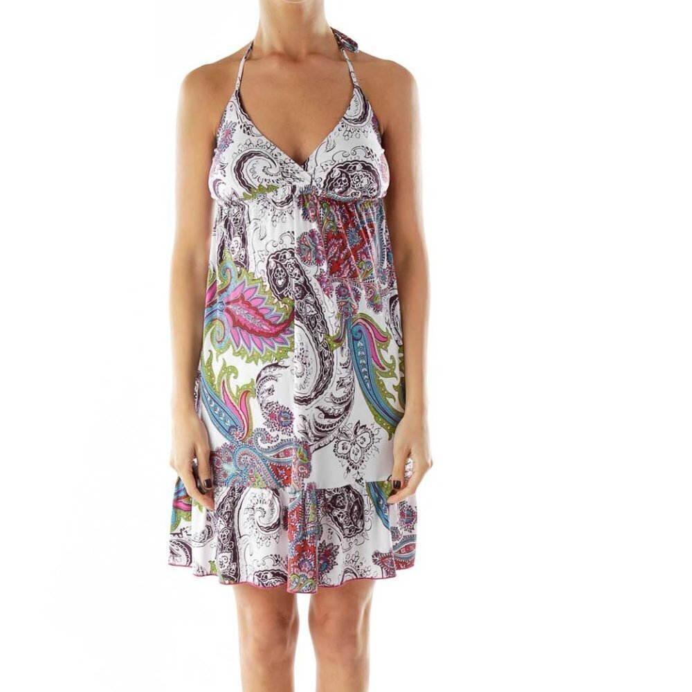 Veronica M Red White Brown Paisley Day Dress